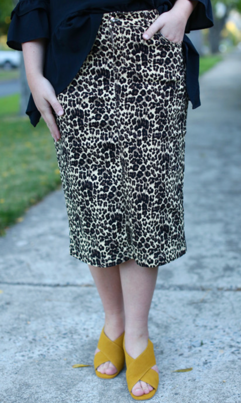Leopard Denim Skirt (2 Colors)
