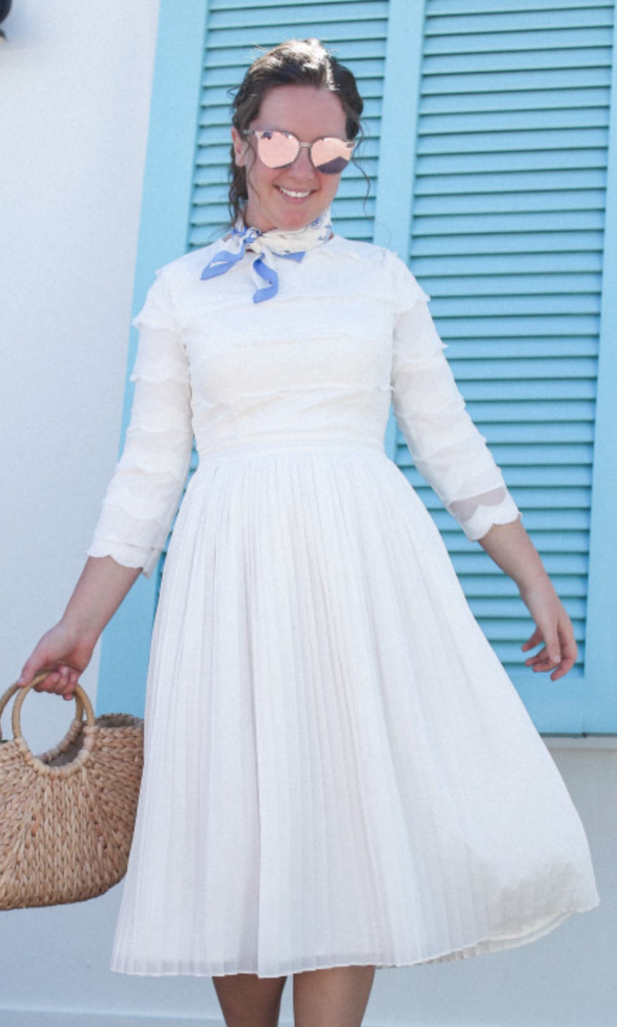 2 color pleats dress PLEATS PLEASE Geometric V-neck Pleats Dress Multi-Color 2 (K-133119)